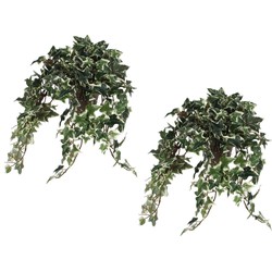 2x Hedera klimop kunstplanten groen in grijze sierpot L45 x B25 x H25 cm - Kunstplanten