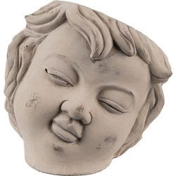 Clayre & Eef Bloempot Hoofd Beige Grijs Steen