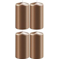 4x Kaarsen metallic koper 6 x 15 cm 58 branduren sfeerkaarsen - Stompkaarsen