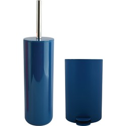 MSV Toiletborstel in houder 38 cm/pedaalemmer 3L set Moods - Metaal - blauw - Badkameraccessoireset