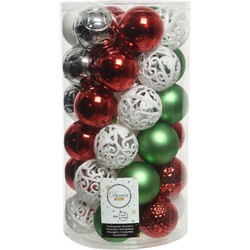 74x stuks kunststof kerstballen wit/rood/groen/zilver mix 6 cm - Kerstbal