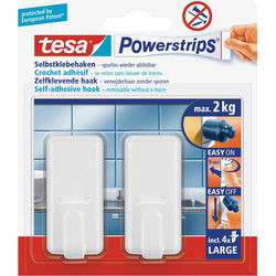 Tesa Powerstrips haken - 3x - L - kunststof - wit - verwijderbaar - Handdoekhaakjes