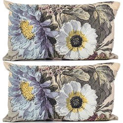 Anna's collection buitenkussen bloem - 2x - Creme/wit - 30 x 50 cm - Sierkussens