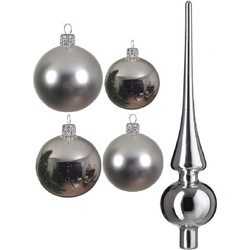 Glazen kerstballen pakket zilver glans/mat 38x stuks 4 en 6 cm met piek glans - Kerstbal