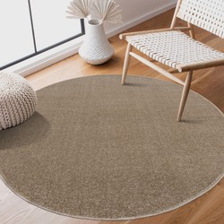 Tapijtenloods Uni Rond Effen Laagpolig Vloerkleed Modern Beige- 120 CM ROND