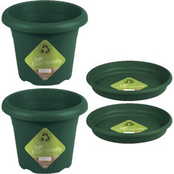 2x stuks ronde plantenpotten groen met opvangschaal dia 35 cm - Plantenpotten