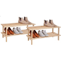 Set van 2x stuks houten schoenenrek/schoenenstandaard 2-laags 74 x 26 x 29,5 cm - Schoenenrekken