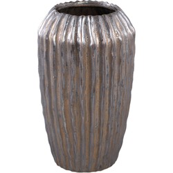 PTMD Bodi Bronze ceramic pot round high ribbed S