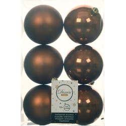 12x stuks kunststof kerstballen kaneel bruin 8 cm glans/mat - Kerstbal