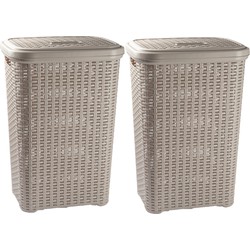 Plasticforte Wasmand met deksel - 2x - 60L- taupe - kunststof - 62 cm - Wasmanden