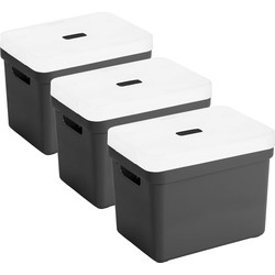 Set van 3x opbergboxen/opbergmanden zwart van 18 liter kunststof met transparante deksel - Opbergbox