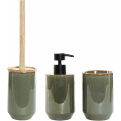 Badkamerset met zeeppompje toiletborstel en tandenborstel beker groen keramiek - Badkameraccessoireset