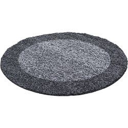 Tapijtenloods Basic Rond Shaggy Kader vloerkleed Grijs Hoogpolig- 160 CM ROND