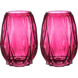 Bloemenvazen 2x stuks - luxe decoratie glas - roze - 13 x 19 cm - Vazen
