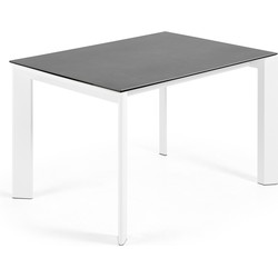 Kave Home - Axis uitschuifbare tafel met Vulcano Roca porselein en wit stalen poten 120 (180) cm