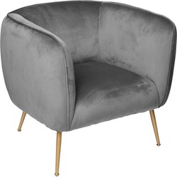 Velvet Fauteuil Bombi Charcoal Grijs met Goudkleurige poten