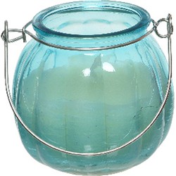 Citronella kaars - glas - blauw - 15 branduren - D8 x H8 cm - geurkaarsen