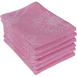 DoubleDry Luxe Theedoeken Set - 6 Stuks - 50x70 cm - 100% Katoen - Hoge Absorptie & Duurzaam - Bloem, Roze
