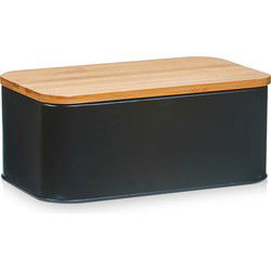 Zeller Luxe Broodtrommel - hout / zwart - met deksel - 31x 18 x 12 cm - Broodtrommels