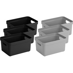 Combieset van 10x stuks opbergboxen/opbergmanden 13 liter kunststof in zwart en grijs - Opbergbox