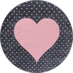 Kids Kinderkamer Rond Grijs / Roze vloerkleed - Hart - 120 X 120 CM