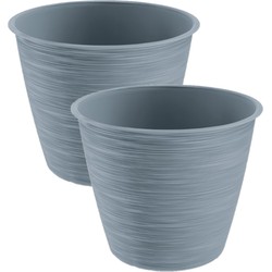 2x stuks stijlvolle kunststof plantenpot/bloempot dia 24 cm/hoogte 20 cm Paintstripe steengrijs - Plantenpotten