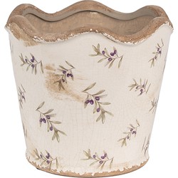 Clayre & Eef Bloempot Binnen  Ø 16x15 cm Beige Blauw Keramiek Olijven Plantenpot