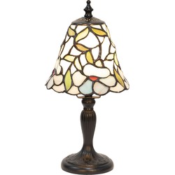 LumiLamp Tiffany Tafellamp  Ø 16x31 cm  Beige Geel Glas Kunststof Bloemen Tiffany Bureaulamp