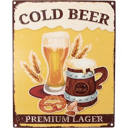 Clayre & Eef Tekstbord  20x25 cm Geel Ijzer Cold beer Wandbord