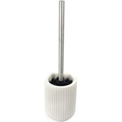 Toiletborstel wit ribbel met houder keramiek 40 cm - Toiletborstels