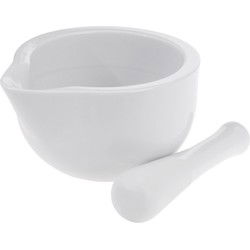 Excellent Houseware Vijzel - met stamper - wit - 11 x 10cm - porselein - Vijzel en mortier
