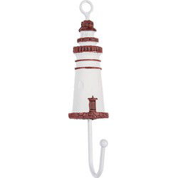 Clayre & Eef Wandhaak Vuurtoren 4x4x18 cm Wit Rood Hout Metaal