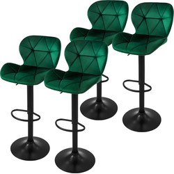 Set van 2 barkrukken 2x groene fluwelen bekleding met rugleuning en voetensteun in hoogte verstelbaar 59-79cm ML-Design