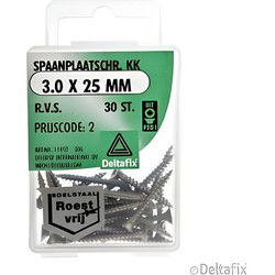 Spaanpl.schr. rvs 3.0x25mm 30st