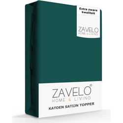 Zavelo Deluxe Katoen-Satijn Topper Hoeslaken Donker Groen-2-persoons (140x200 cm)