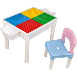 Decopatent® - Kindertafel met 1 Stoeltje - Speeltafel met bouwplaat en vlakke kant - 2 Bakjes - Geschikt voor Duplo® Bouwstenen