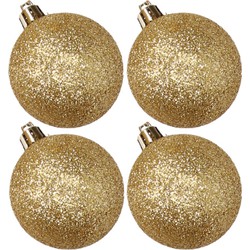 4x stuks kunststof glitter kerstballen goud 10 cm - Kerstbal