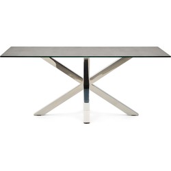 Kave Home - New Argo Tafel 180x100, inox, porselein Iron Moss