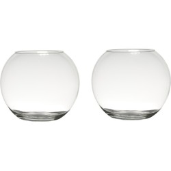 Set van 2x stuks luxe bolle ronde vissenkom bloemenvaas/bloemenvazen 23 x 30 cm transparant glas - Vazen