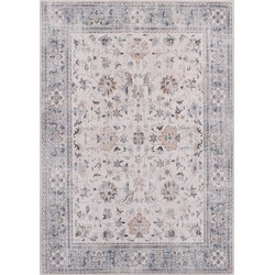 Vercai Rugs Fenix Collectie - Laagpolig Vloerkleed - Modern Tapijt met Vintage Ontwerp - Chenille - Crème / Blauw - 120x180 cm