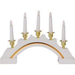 Kaarsenbrug wit/goud van kunststof met LED verlichting 37 x 5 x 27 cm - kerstverlichting figuur