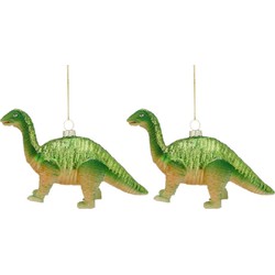 2x Kerstboomversiering kerstornamenten groene dino 16 cm - Kersthangers