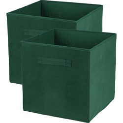 Urban Living Opbergmand/kastmand Square Box - 4x - karton/kunststof - 29 liter - donkergroen - 31 x 31 x 31 cm - Opbergmanden