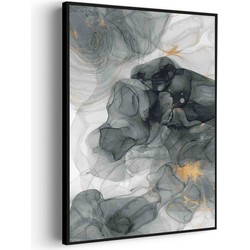 Muurwerken Akoestisch Schilderij - Abstract Marmer Look Grijs met Goud 02 - Geluidsdempend Wandpaneel - Wanddecoratie - Geluidsisolatie - PRO (AW 0.90) XXL (107X150)