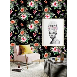 Vliesbehang Waterverf Bloemen multicolour 122x244cm