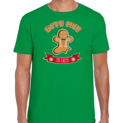 Bellatio Decorations fout kersttrui t-shirt heren - Gingerbread koekemannetje - groen - Bite Me L - kerst t-shirts