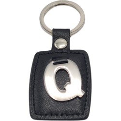 Sleutelhanger - Zilver/Zwart - Letter Q - Leer - Metaal