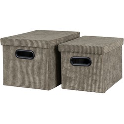 Augusta Boxes - Boxes in corduroy, w. lid, olive green, rectangular, set of 2