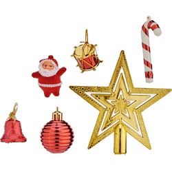 Krist+ kerstornamenten - 24x - met piek rood/goud voor mini kerstboom - Kerstbal