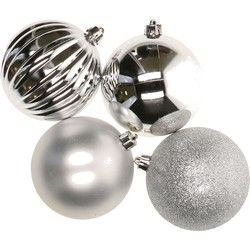 Decoris 4x stuks kunststof kerstballen zilver 10 cm - Kerstbal